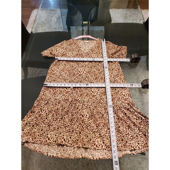 A New Day Women Brown Leopard Print Peplum Hem Casual V Neck Shift Dress Size XS - Picture 11 of 12